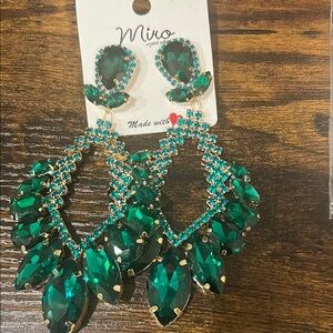 IRO Green Chandelier Earrings with Crystal Accents
